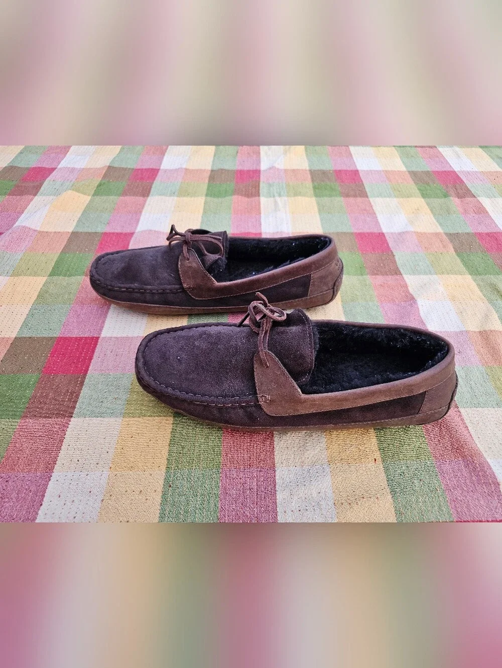 UGG Australia Ascot Men’s Size 17 Brown Suede Sheepskin Moccasin Slippers